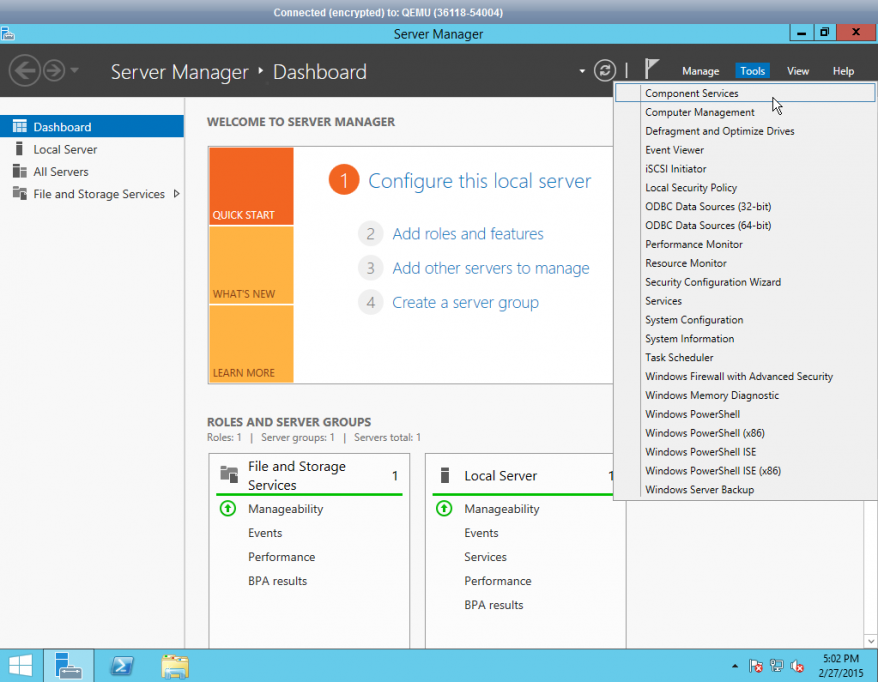 Open Server manager and select tools.
