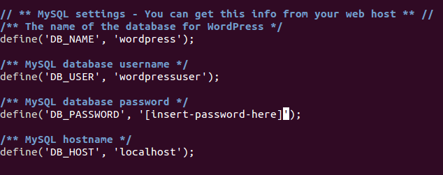 An example of the wp-config.php file