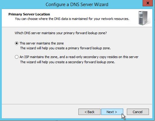 Selecting a Primary Server location in Windows Server 2012