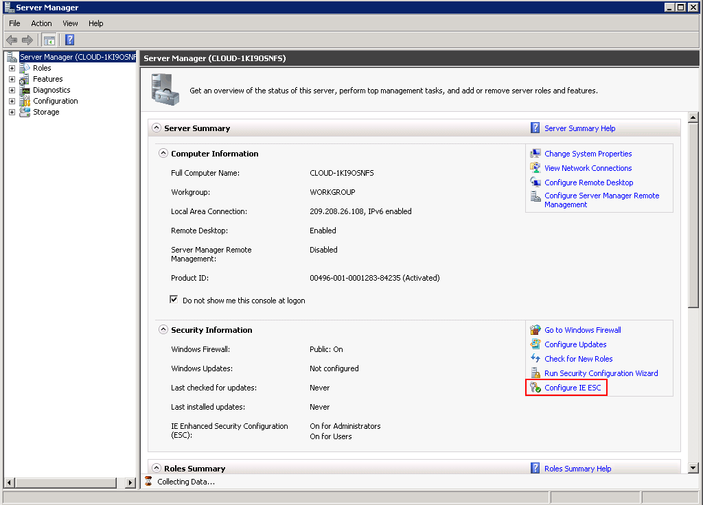 Select Configure IE Sec