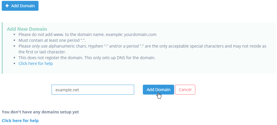 Enter in your domain name