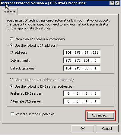 Internet Protocol Version 4 (TCP/IPv4), click on advanced