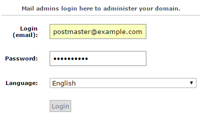  Admin login for Postfix Admin