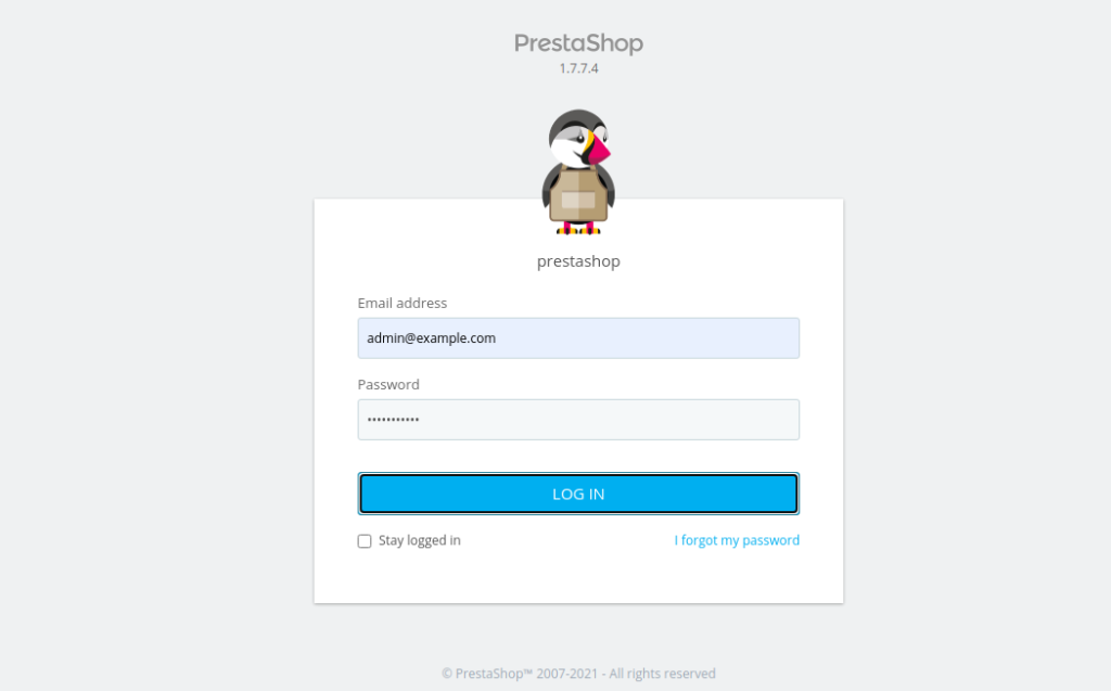 PrestaShop Login Page