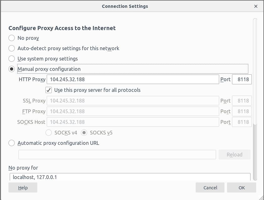 Firefox proxy settings