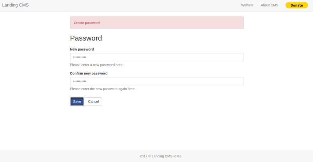 Landing CMS Set password Page