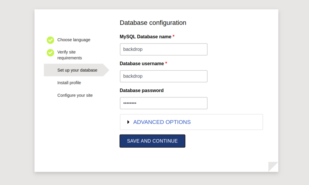 BackDrop CMS Database Page