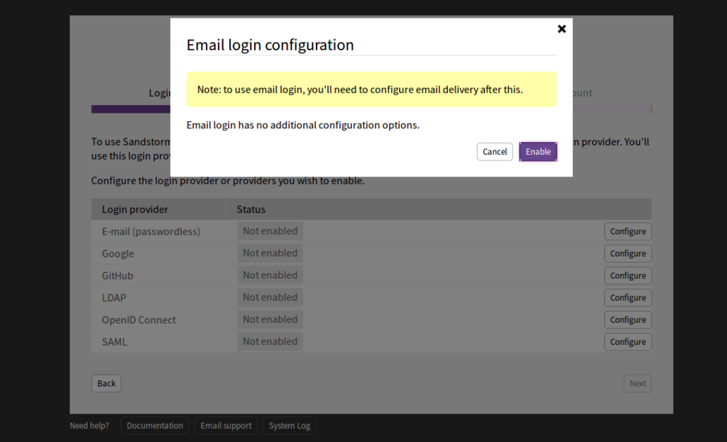 Sandstorm Enable Authentication