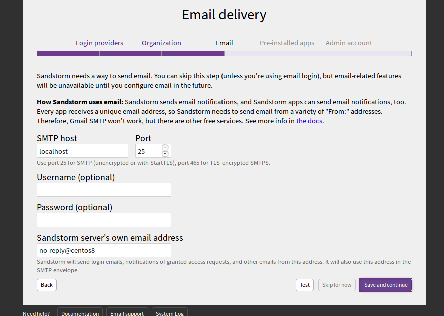 Sandstorm Provide SMTP configuration