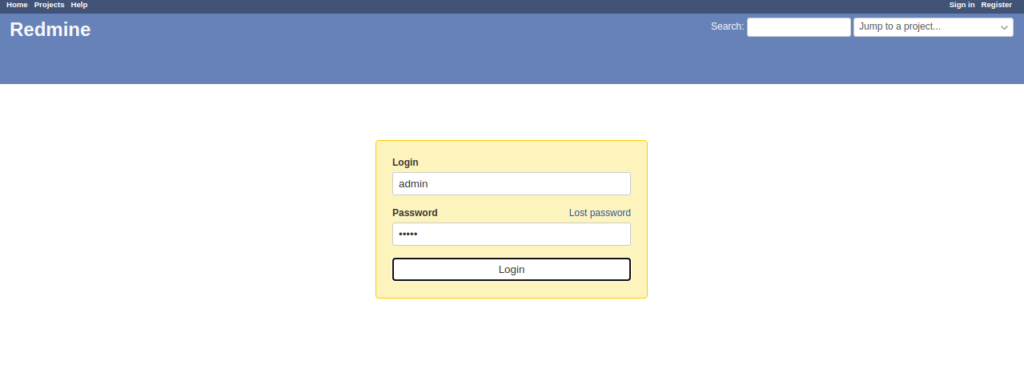 Redmine login page