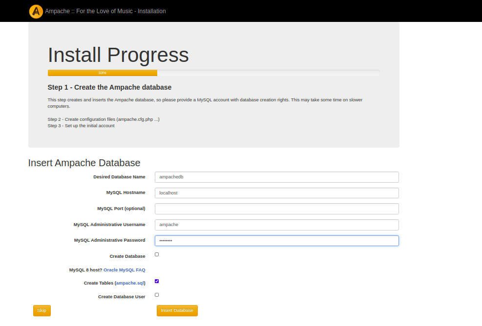 Ampache Database Configuration