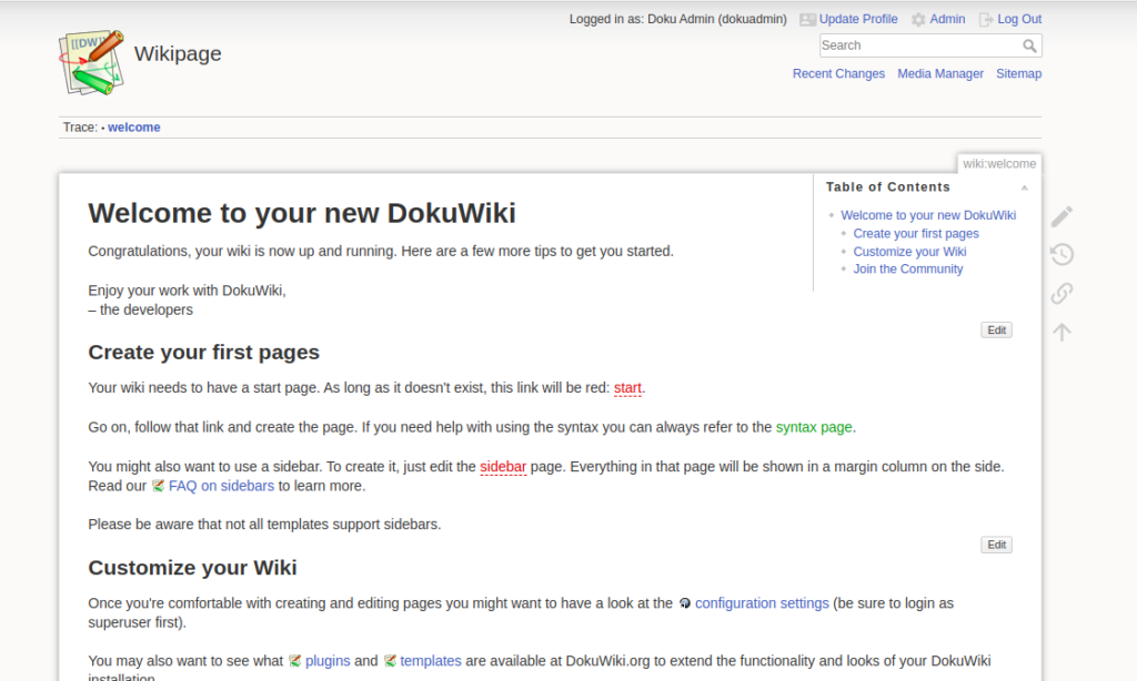 Dokuwiki Dashboard