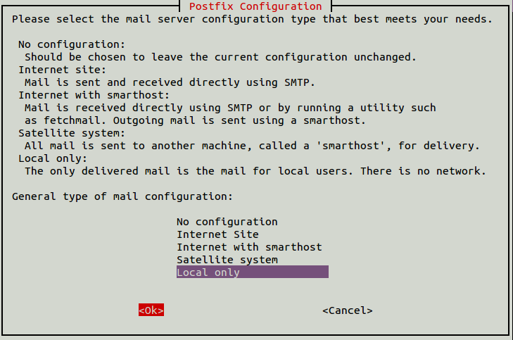 Select Internet or Local Mail server