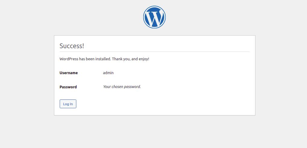 WordPress Installation Finished Page