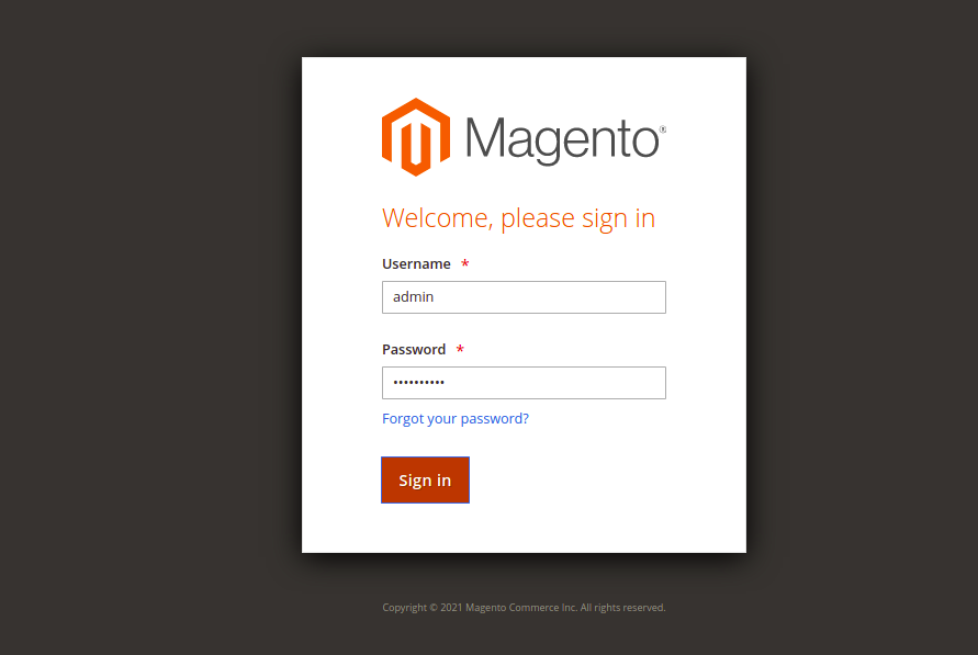 Magento Login Page