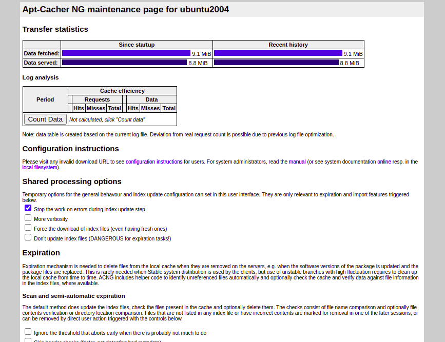 APT-Cache NG Dashboard Page