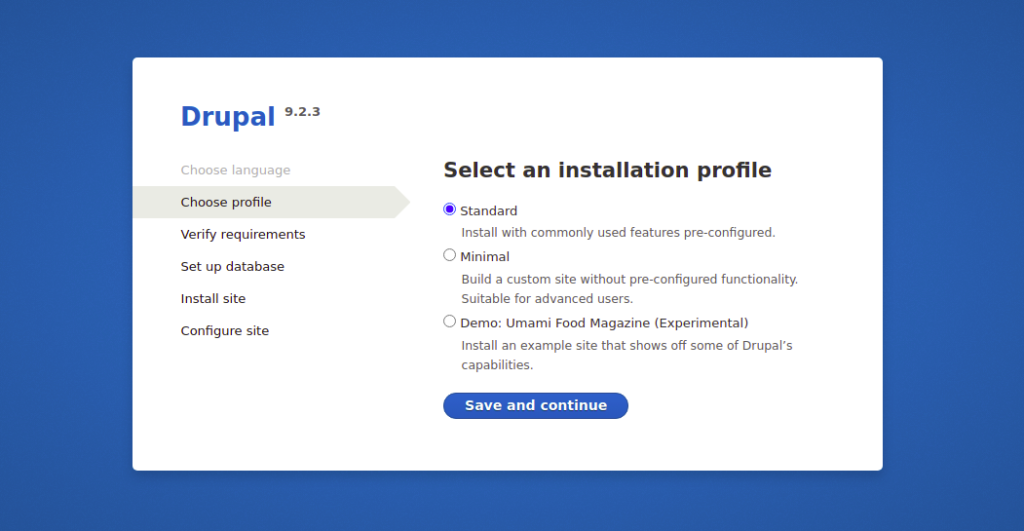 Drupal select installation type