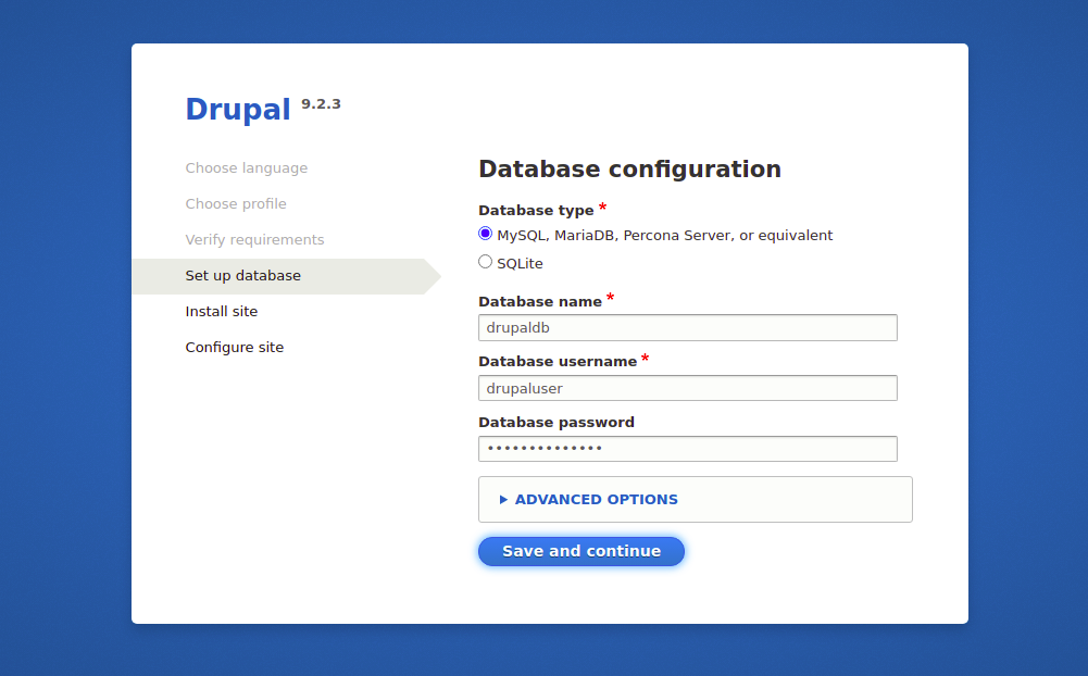 Drupal Database Configuration Page