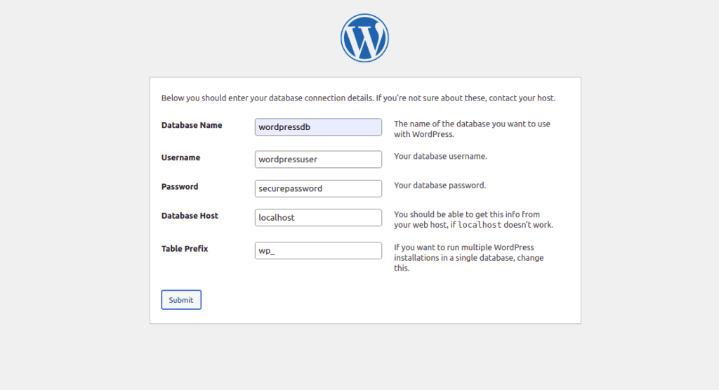 WordPress Database Configuration