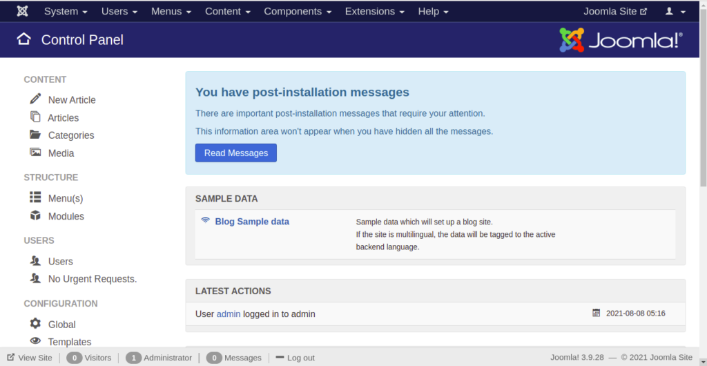 Joomla Dashboard