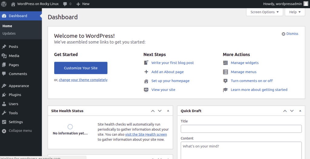 WordPress Dashboard Page