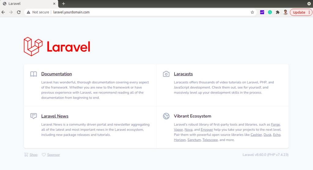 Laravel dashboard page