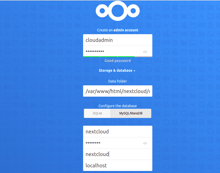 NextCloud Welcome page