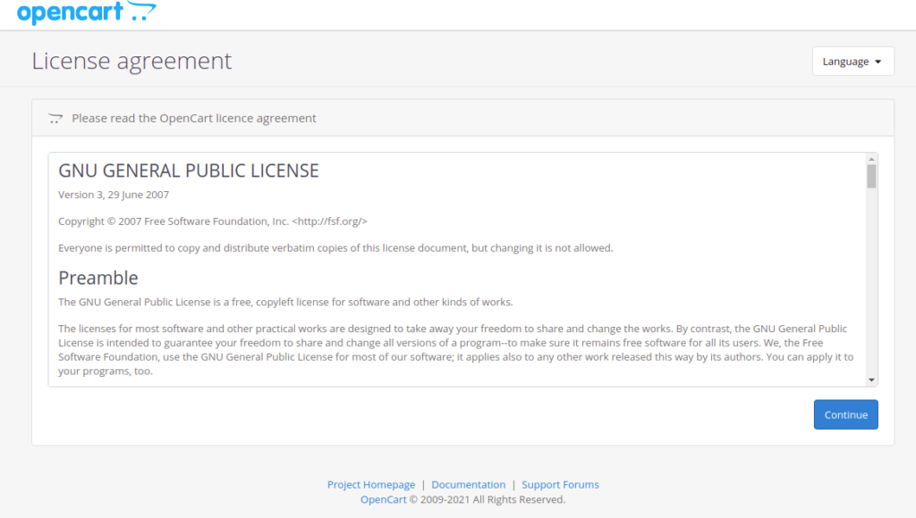 OpenCart License page