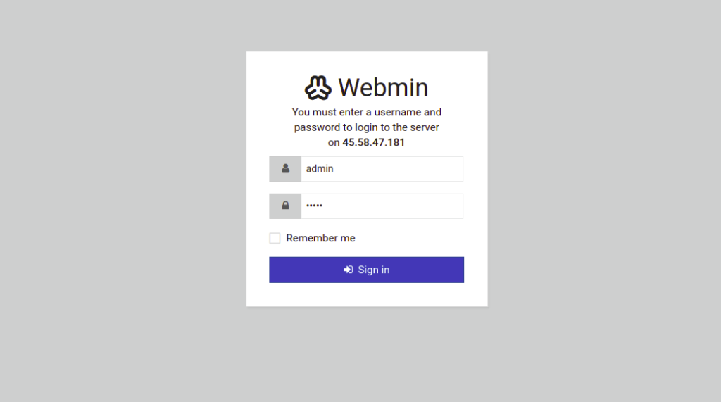 Webmin login page