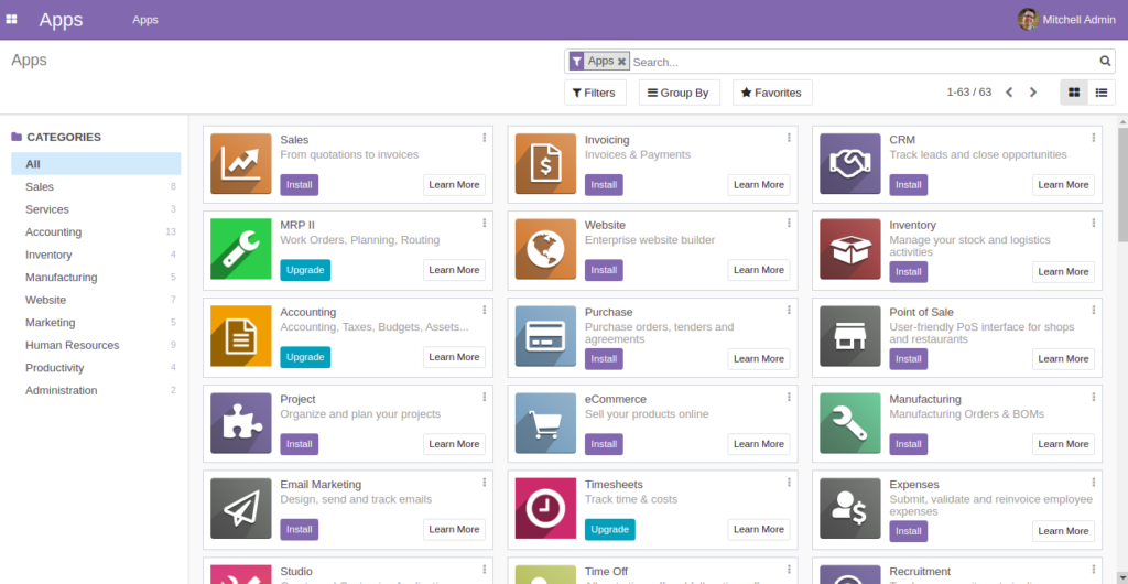 Odoo 14 dashboard page