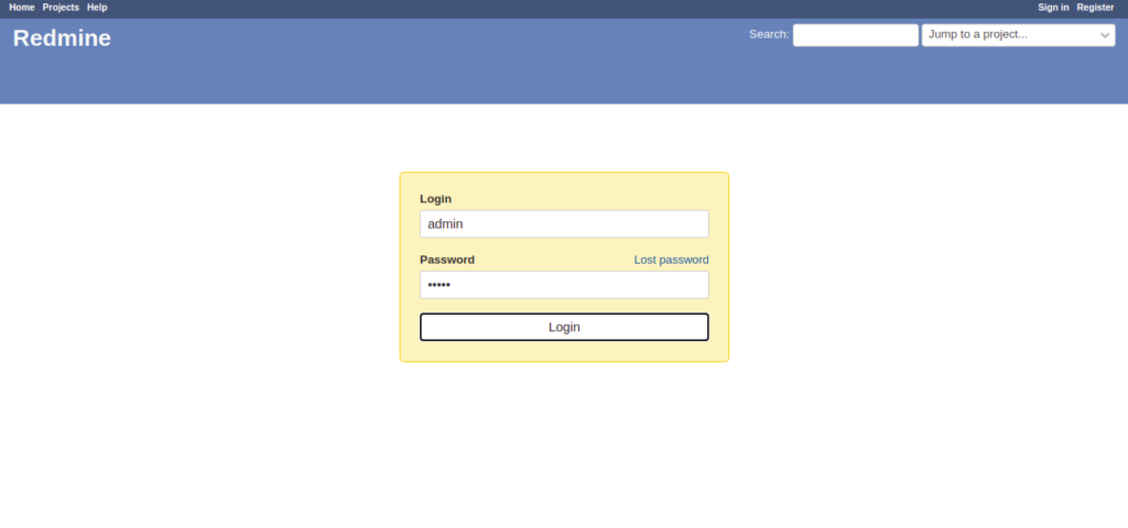 Redmine login page