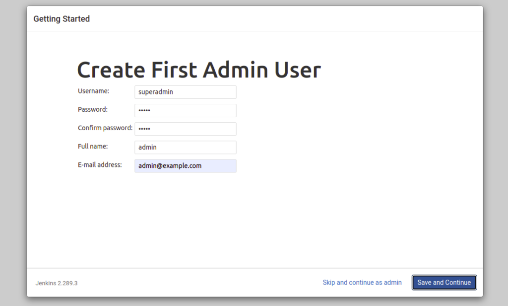 Jenkins create admin user