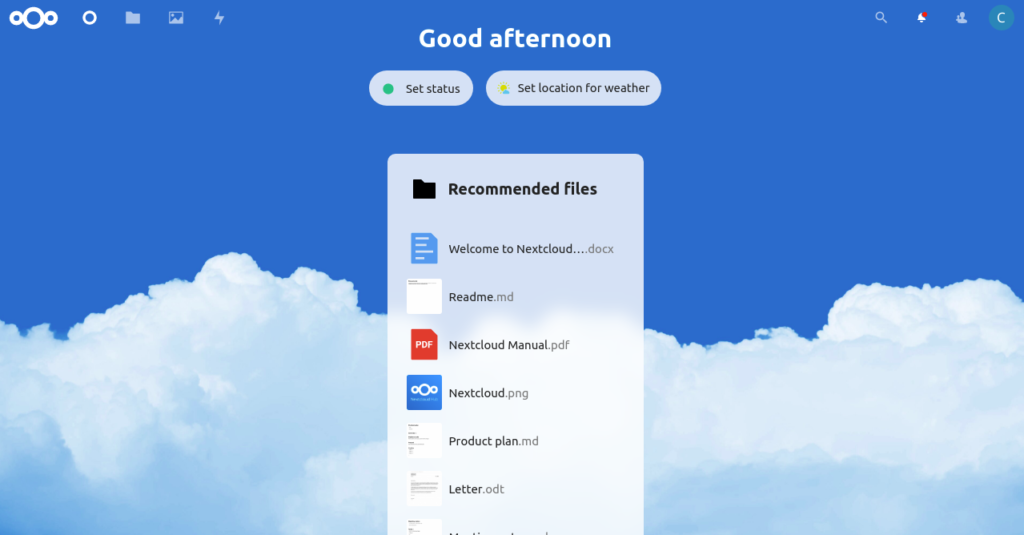 NextCloud Dashboard page