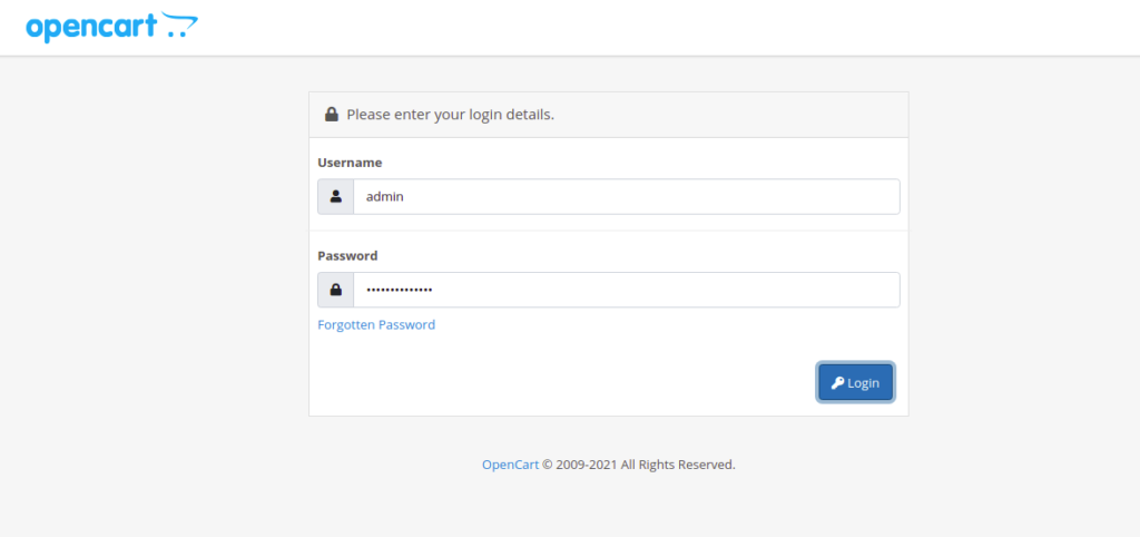 OpenCart login page