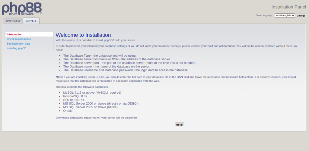 phpBB start installation