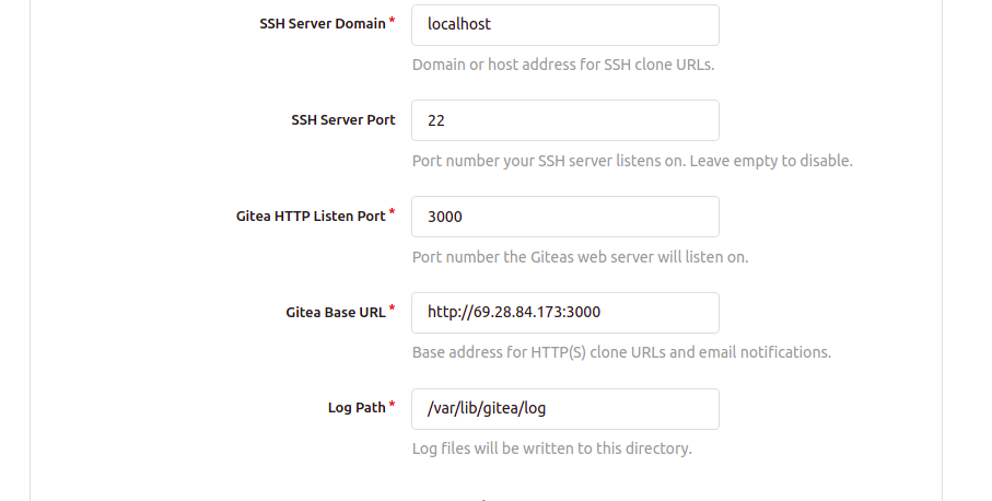 Gitea Port Settings