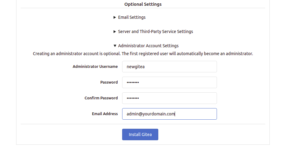 Gitea Admin Settings