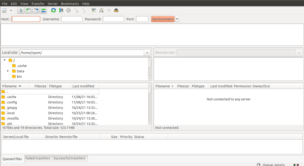 Filezilla interface