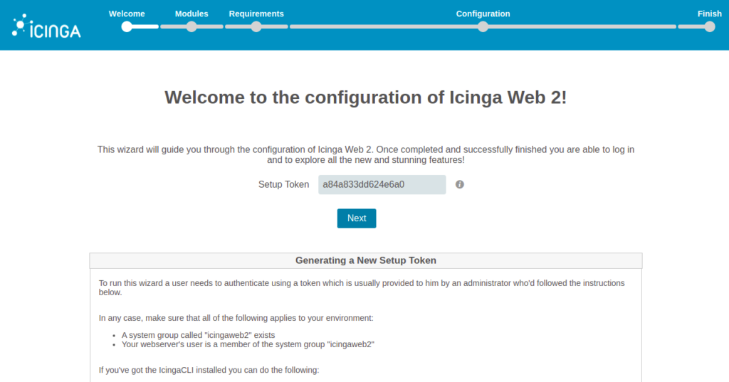 Icinga 2 setup page