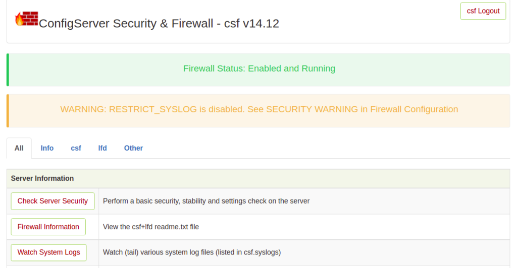 CSF dashboard page