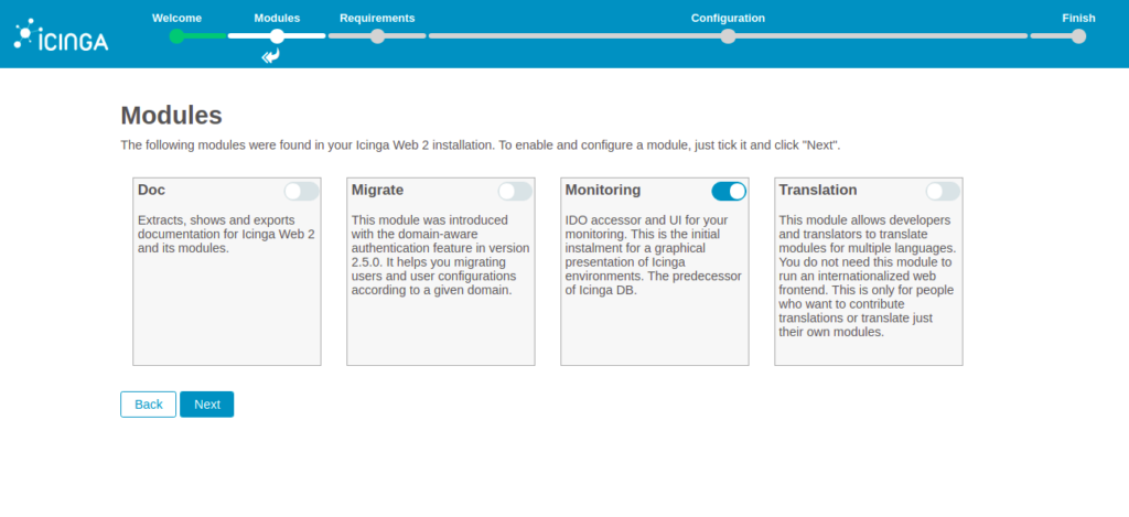 Icinga 2 select module page