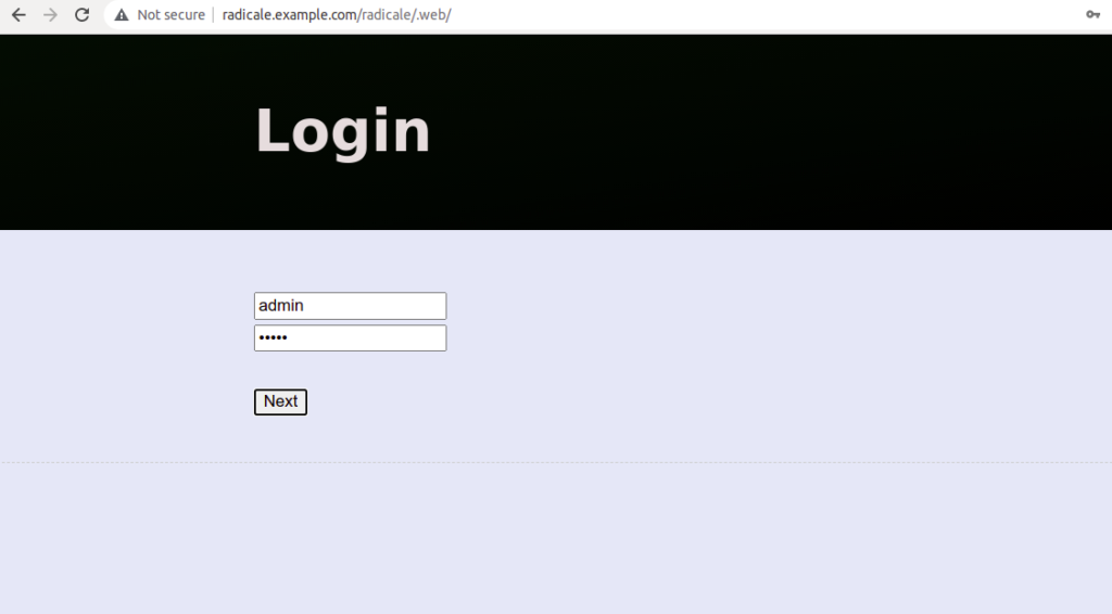 Radicale second login page