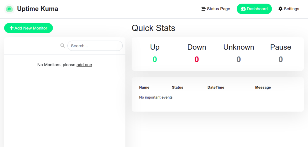 Kuma dashboard