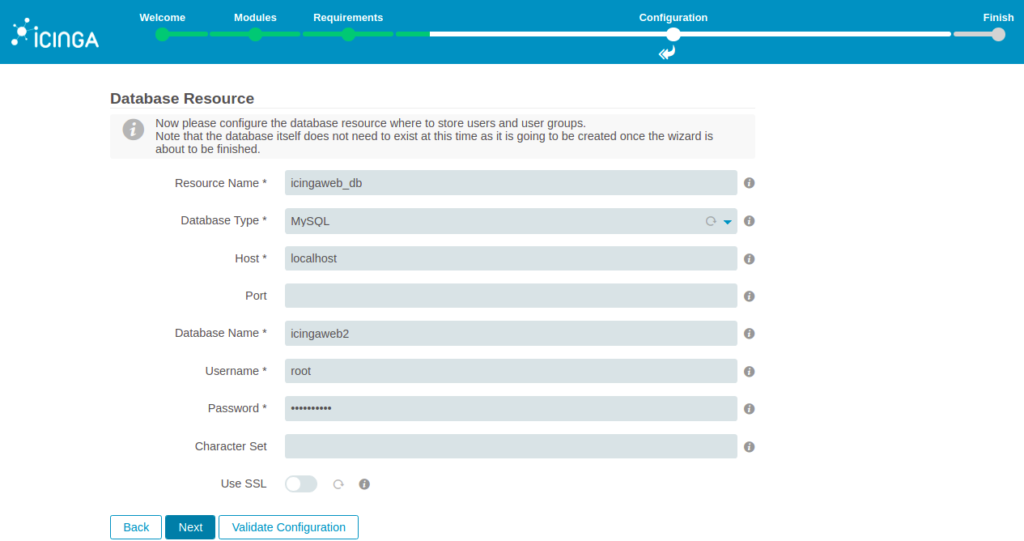 Icinga web 2 database details