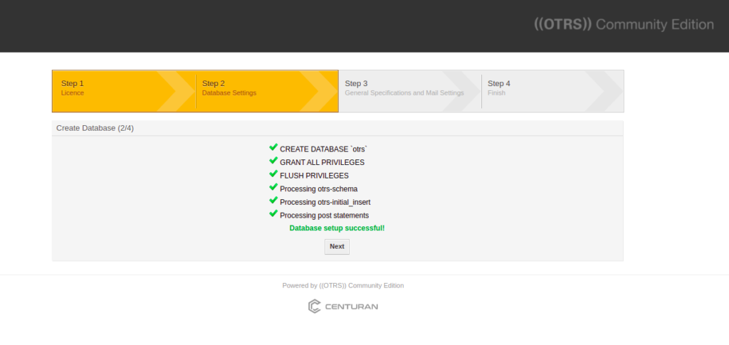 Database creation page