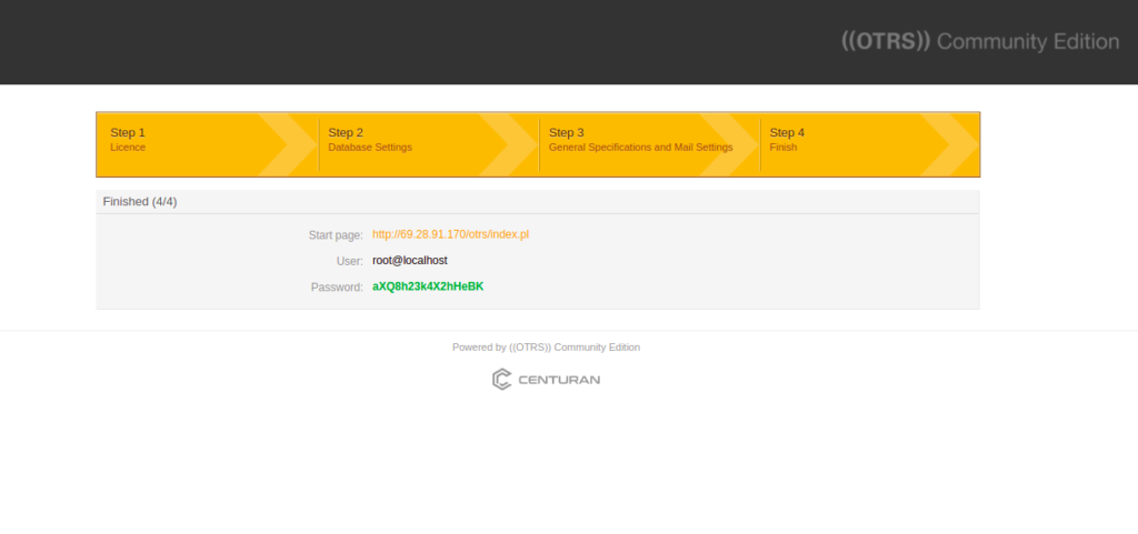 OTRS installation complete page