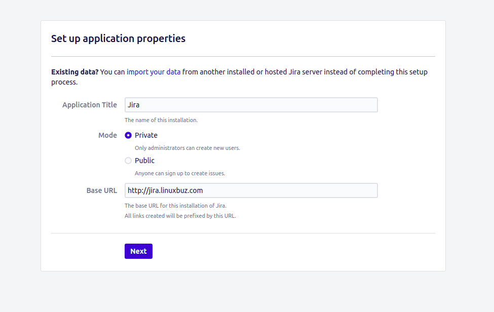 Jira application setup