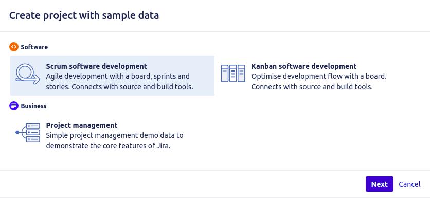 Jira project selection page