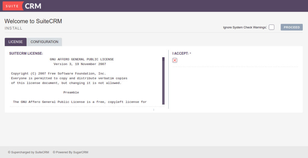 SuiteCRM license agreement