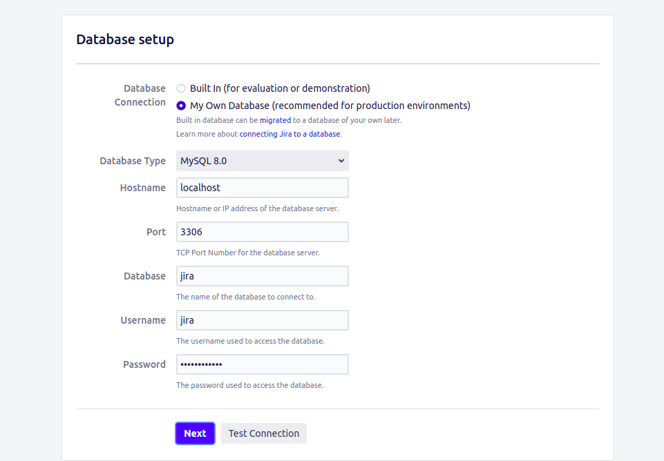 Jira Database setup